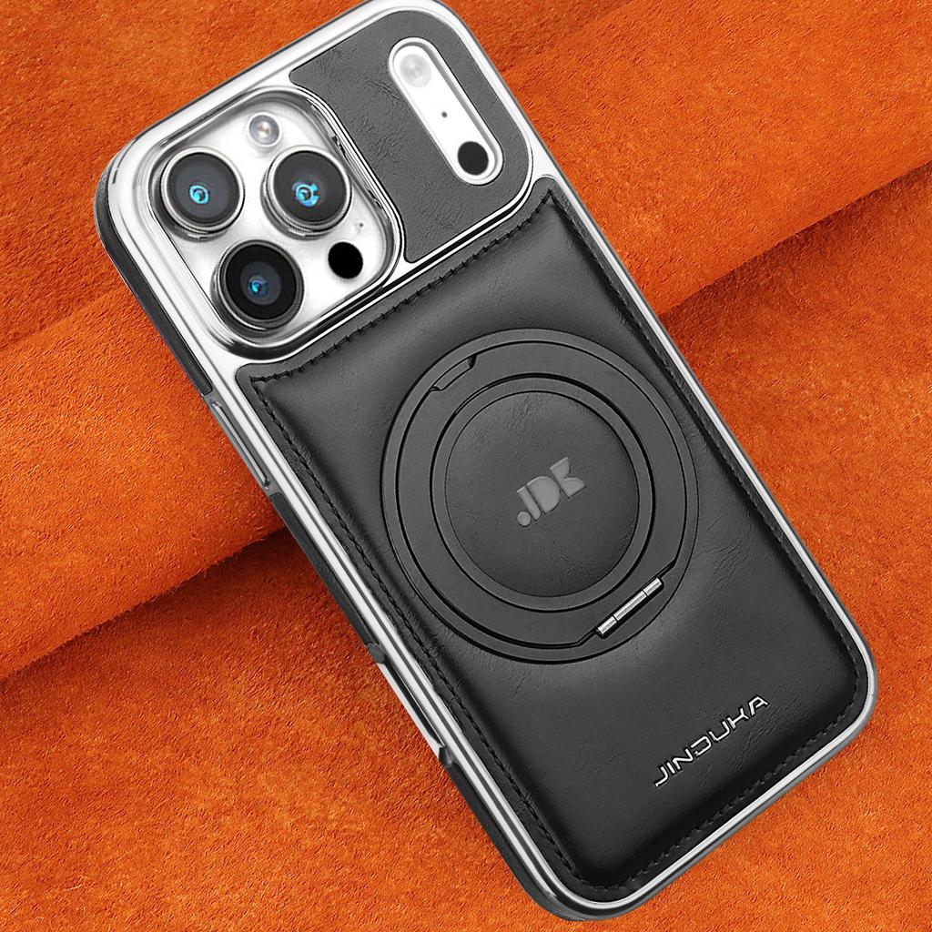 Luxury Magnetic 360 Rotating Kickstand Leather Phone Case For iPhone 17 Pro Max 16 Plus 15 14 13 Ring Holder for Magsafe Cover