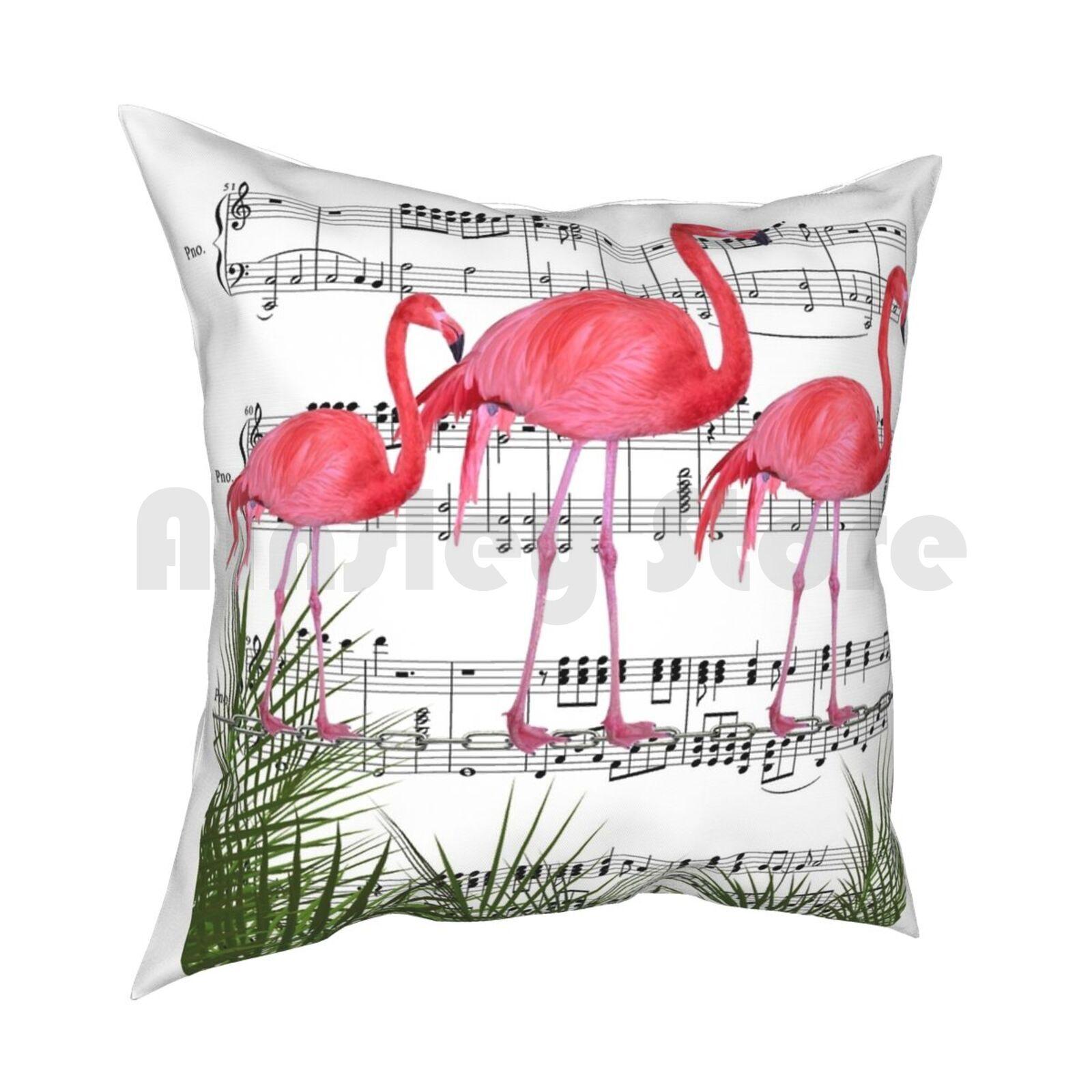 Наволочка для подушки  Танец фламинго , с принтом, домашняя, мягкая, декоративная, цифровая коллажная арт-печать, нотная графика, дизайн фламинго, фламинго 30cmx30cm