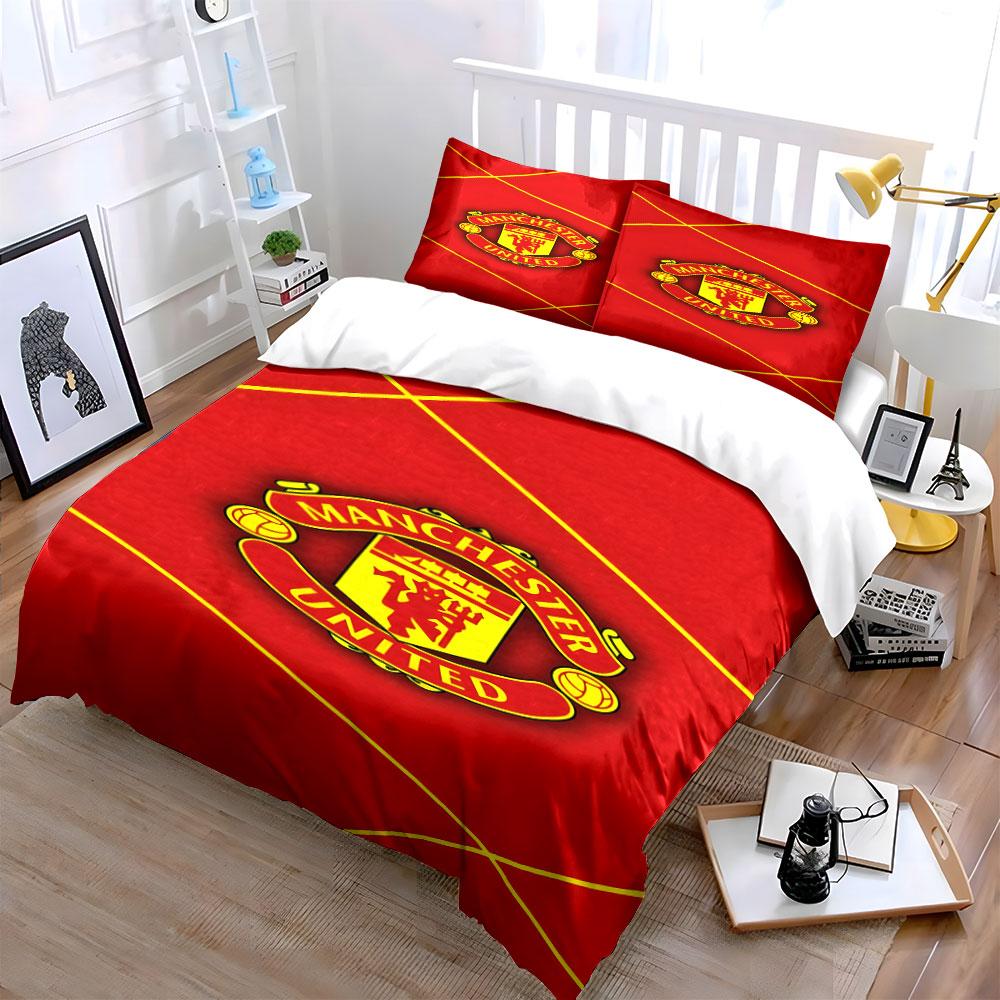 Design del logo del Manchester United. Set lenzuola Set copripiumino Copripiumini Federe(1*Copripiumino 2*Federe senza imbottitura piumone)