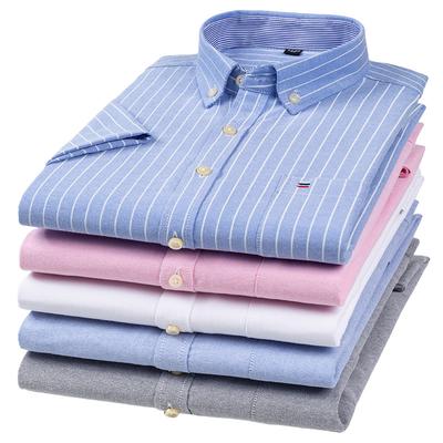 100%Pure Cotton Oxford Men's Shirts Short Sleeve Plaid Soft Regular Fit Formal Dress Shirt Social Blouse Male Clothes 6XL 7XL