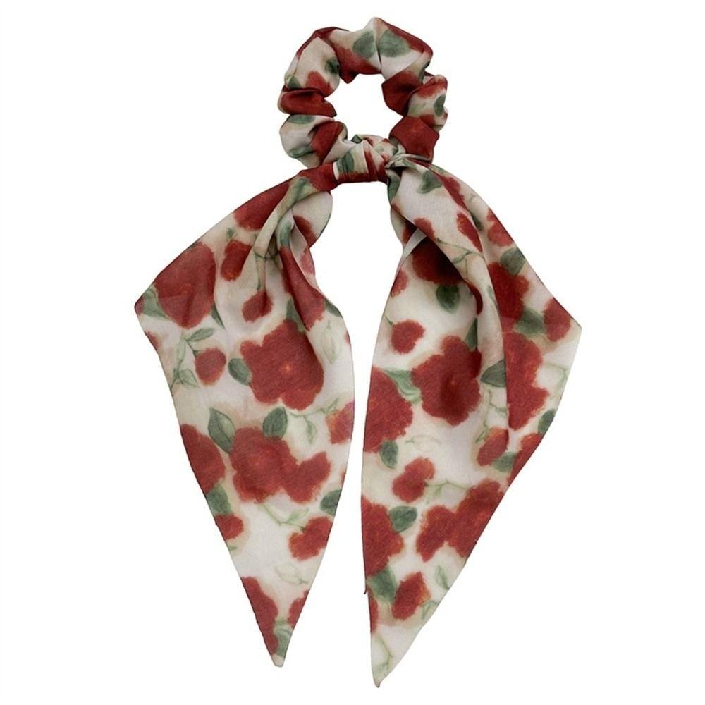 Fashion Hair Scrunchies Triangle Scarf Floral Tie Dye Chiffon Elastic Hair Bands  Summer Beach