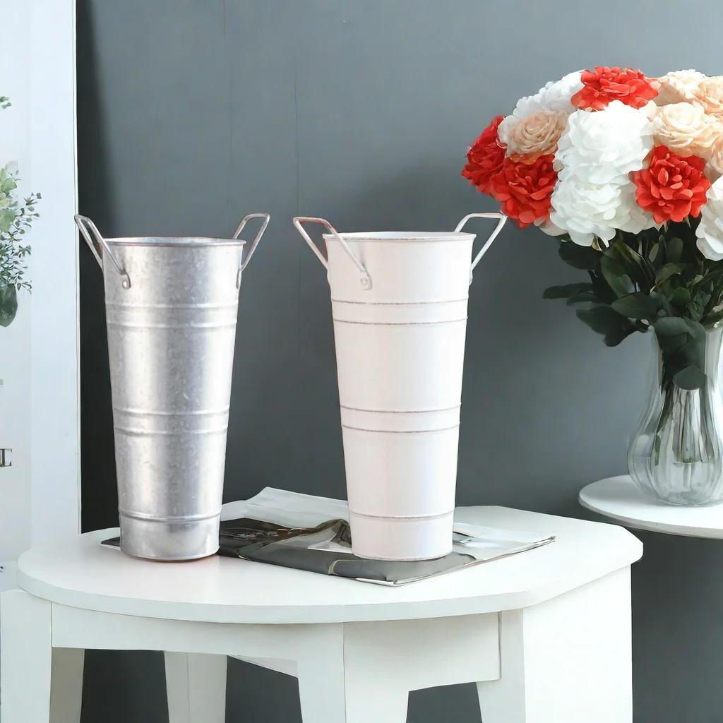 Galvanized Sheet Iron Vase Decor Dried Flowers Container Metal Vase for Home Decor Florists Display Flower Buckets