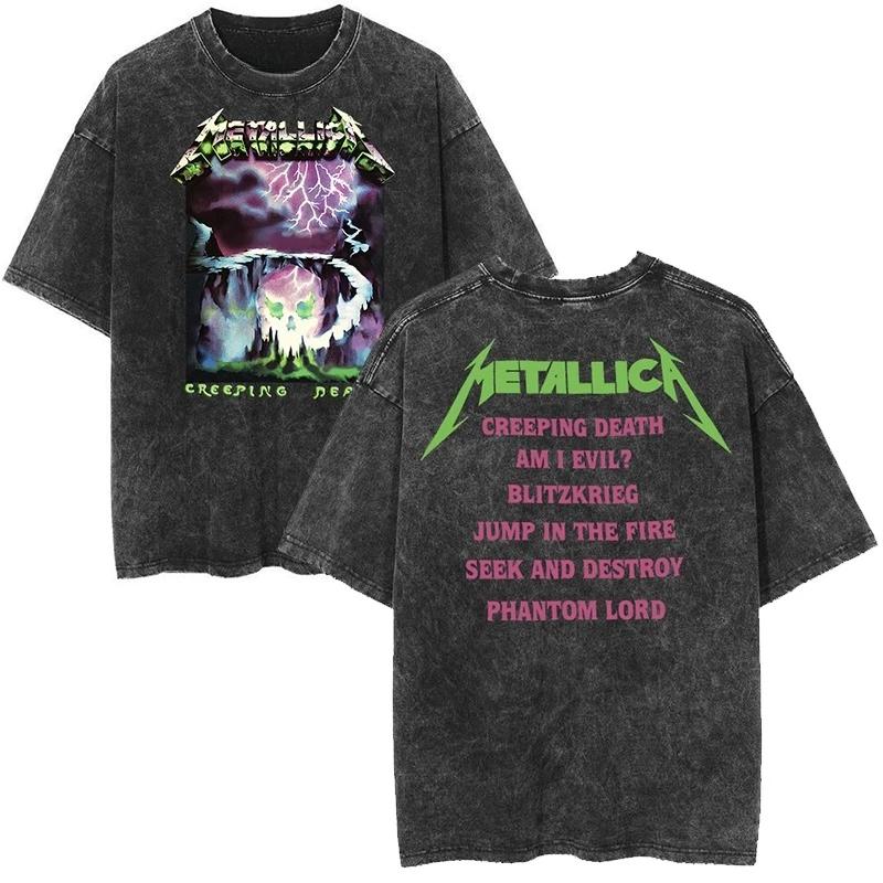 Tricou Vintage Spălat al Trupei Rock Metallica Este Retro 2026 Lux High-end Este pentru Bărbați și Femei Top Y2k