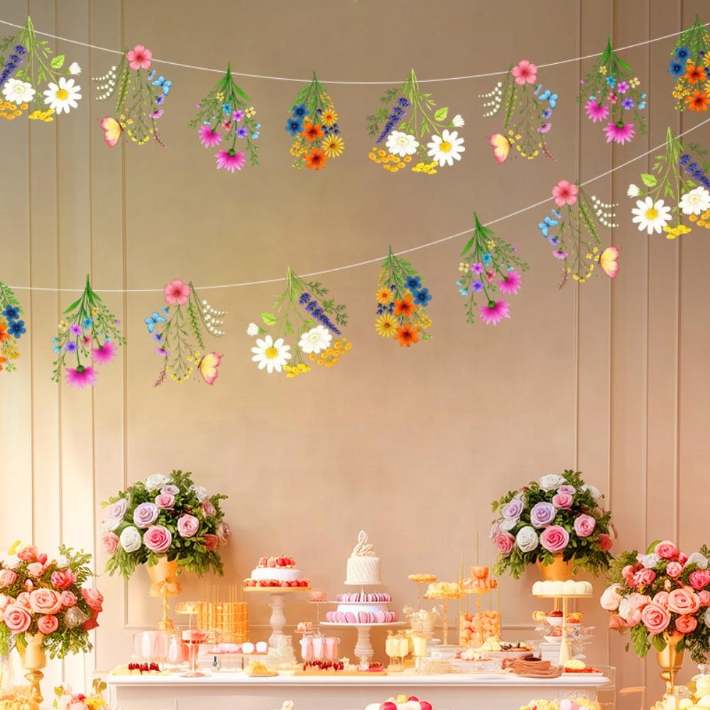 

New Colorful Flower Party Banner Garden Theme Reusable Hanging Ornaments DIY PVC Hanging Pendants Wedding Decorations