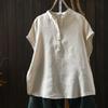 Johnature Women Vintage Shirts Summer Chinese Style Solid Color Sleeveless Turn-down Collar Button Casual Shirts