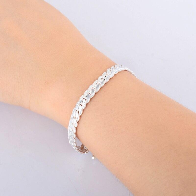 925 Sterling Silver Full Sideways Necklace /Bracelet Jewelry Sets For Women Men Silver 925 Jewelry