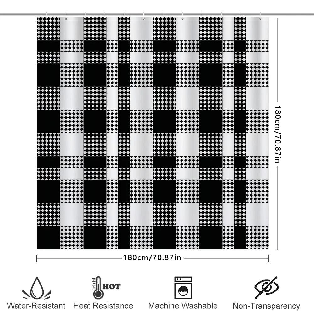 Checkered Shower Curtain: Black And White Bathrooms Decor For Home Supplies Customizable Size Waterproof Fabric With Rings Inclu