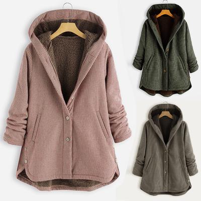 Prendas de vestir cálidas de invierno para mujer, abrigos con cierre de gran tamaño con estampado de celosía y bolsillos con capucha