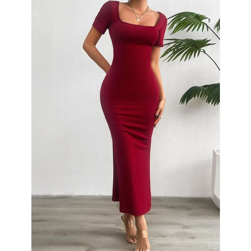 Women's Summer Solid Color Slim Short-sleeved Dress