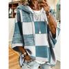 Karomuster Patchwork Kapuzenpullover, Damen Europäisch und Amerikanisch Sieben Viertel Ärmel Lässig Lockerer Hoodie
