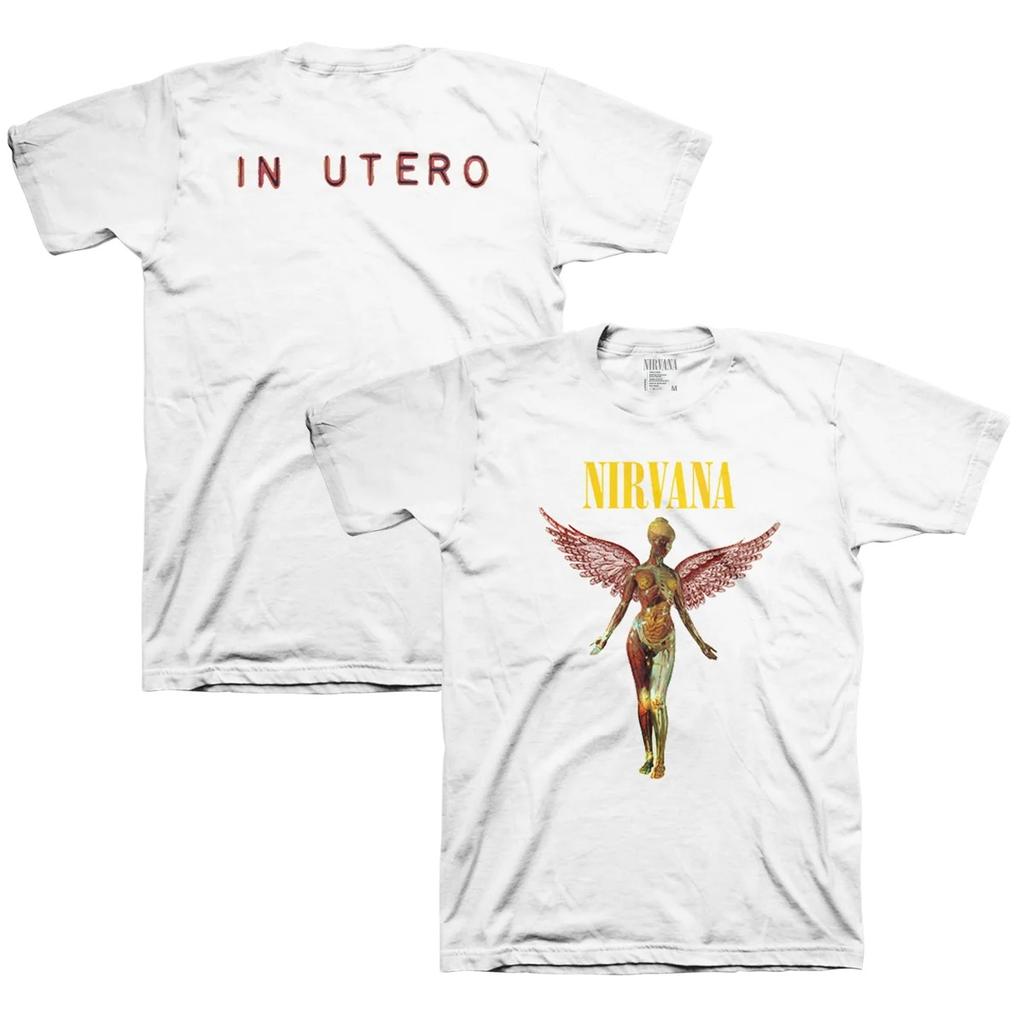 Nirvana In Utero Angel Graphic Print Grunge Rock Band Vintage Style Short Sleeve Streetwear T-Shirt