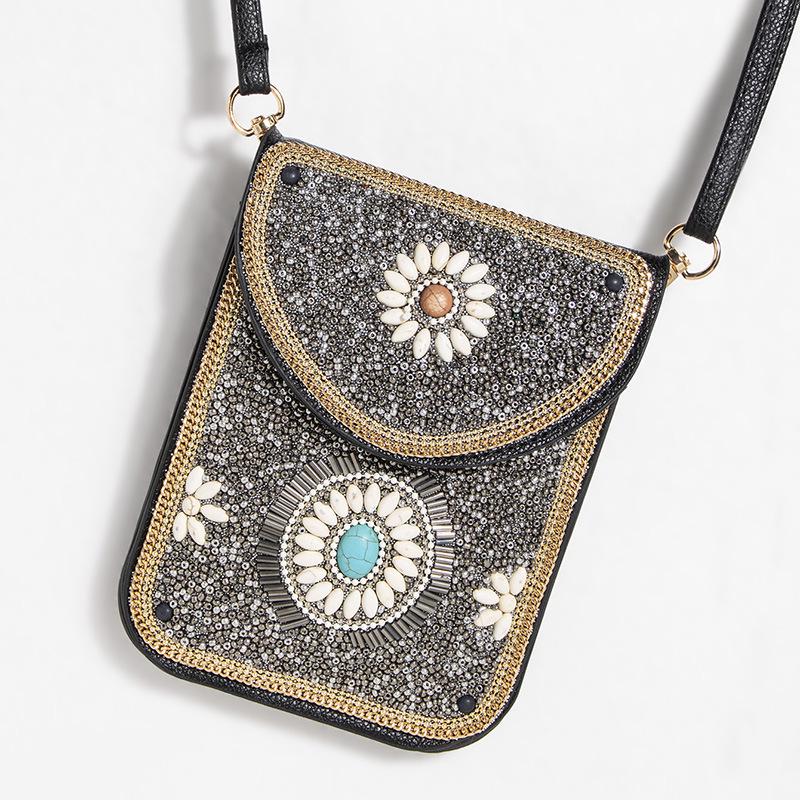 Exquisite Bohemian Style Crossbody Bag with Rice Beads, Shells, and Flowers