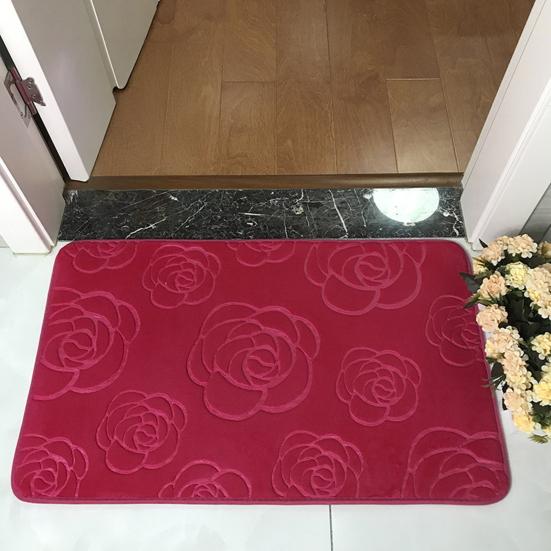 Yousheng Non-Slip Bathroom Rug 3D Rose Pattern Floor Mat Coral Velvet Solid Color Carpet Doormat for Home Indoor Entrance Front Door