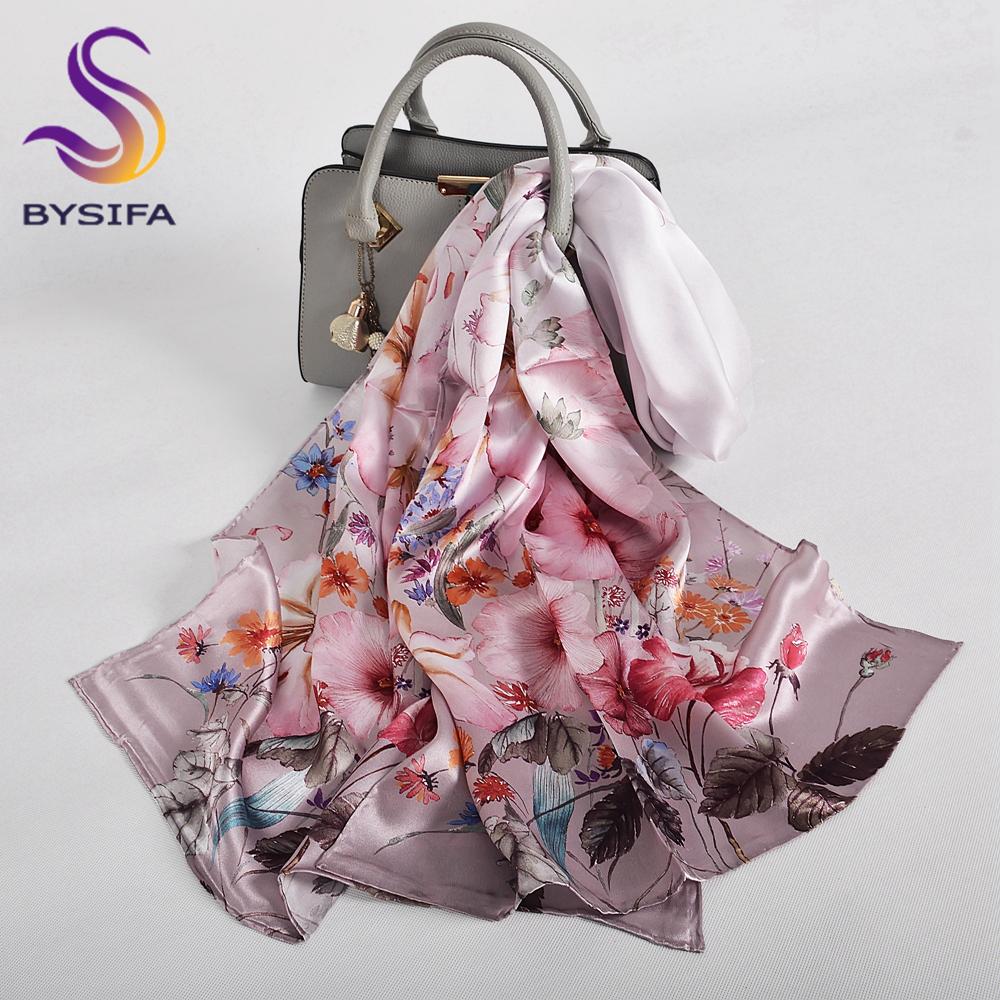 BYSIFA|Winter Blue Red Silk Shawl Scarf New Floral Long Scarves Hijabs Printed Fashion Accessories Brand Head Neck Scarves Wraps