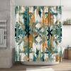 1pc Abstract Geometric Shower Curtain - Teal Blue, Orange, Beige & Black Design,Easy To Clean, Ideal for Bathroom Decor