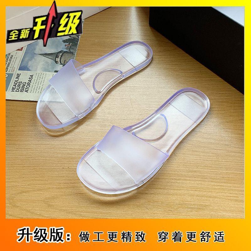 Internet Celebrity Beach One-word Outdoor Wear Seaside Sandals 2025 New Fashion Crystal Transparent Cool Slippers Women's Summer Wear