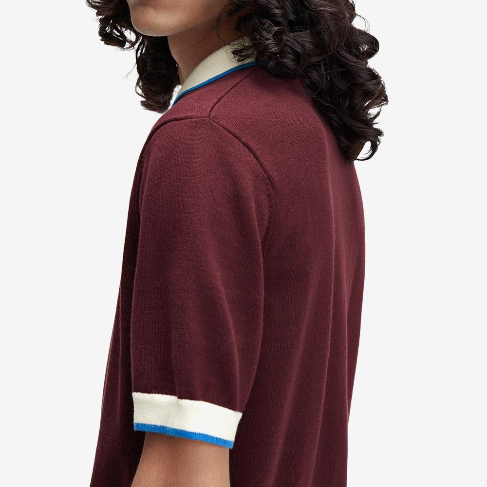 FRED PERRY [Sharp] Contrast Tip Knit Shirt - Oxblood Afpm253K315-597