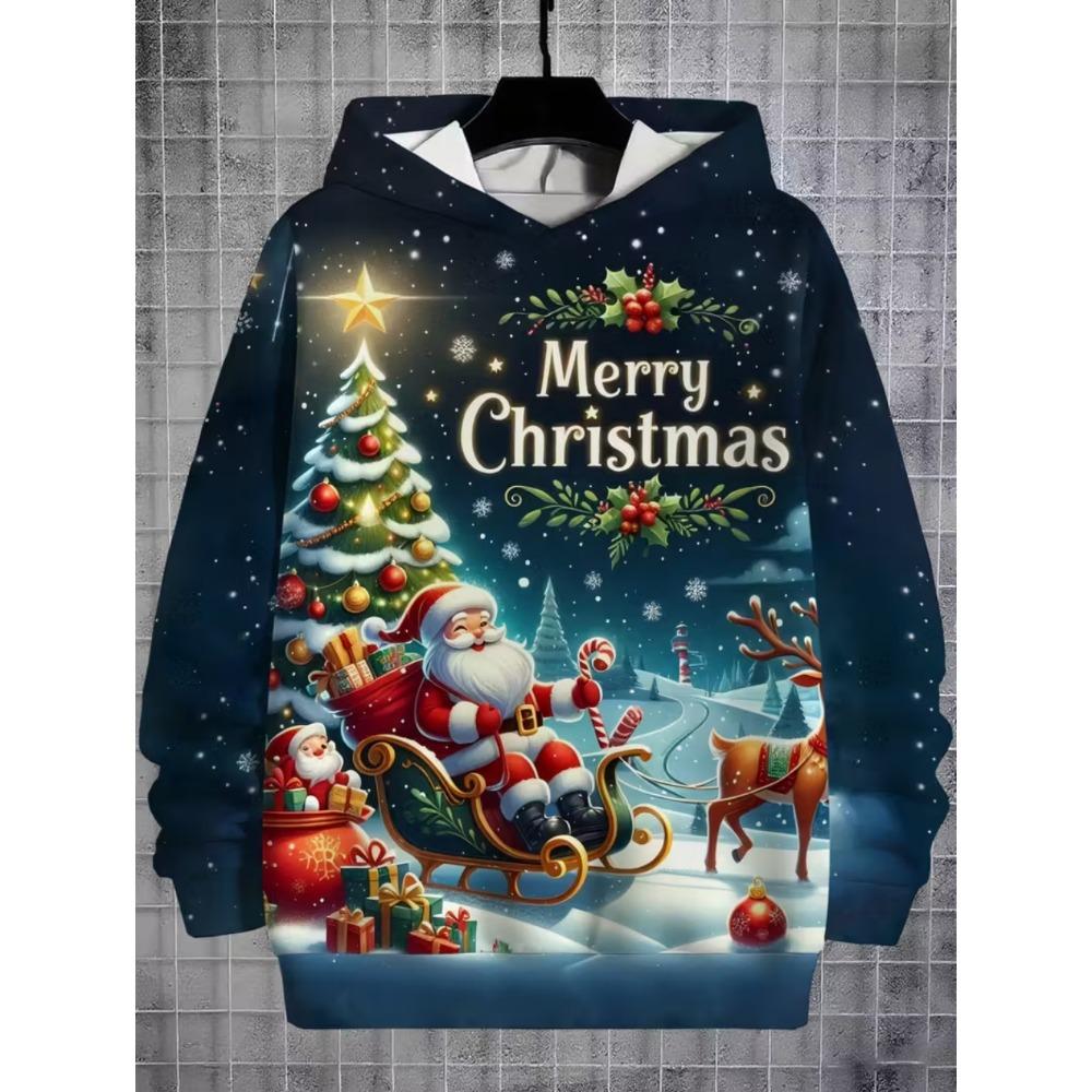 Child Sweatshirt Christmas Hoodie Cartoon Kawaii Santa Claus Print Sweatshirt for Girls Funny Holiday Party Clothes for Children