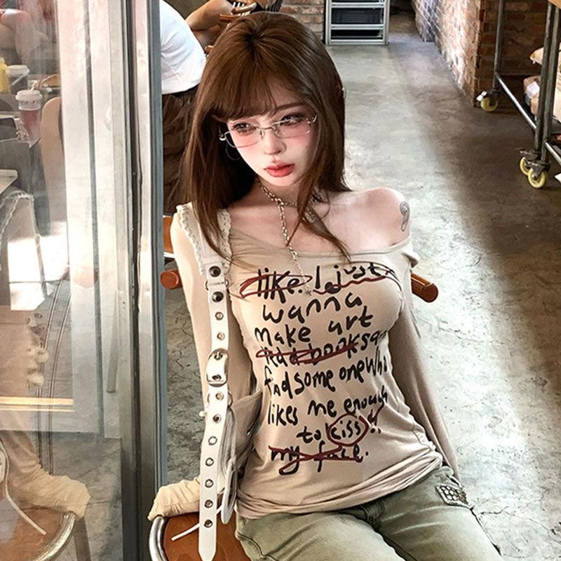 Autumn New Pure Desire Style Spicy Girl Short Style Pure Cotton Long Sleeved T-shirt for Women Slim Fit and Versatile Design Sense Top for Women