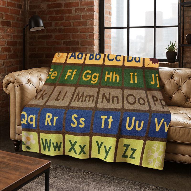 Alphabet ABC Early Education Cartoon Flannel Blanket Soft Warm Blanket Throw Blanket for Bedroom Living Room Bed Travel Camping