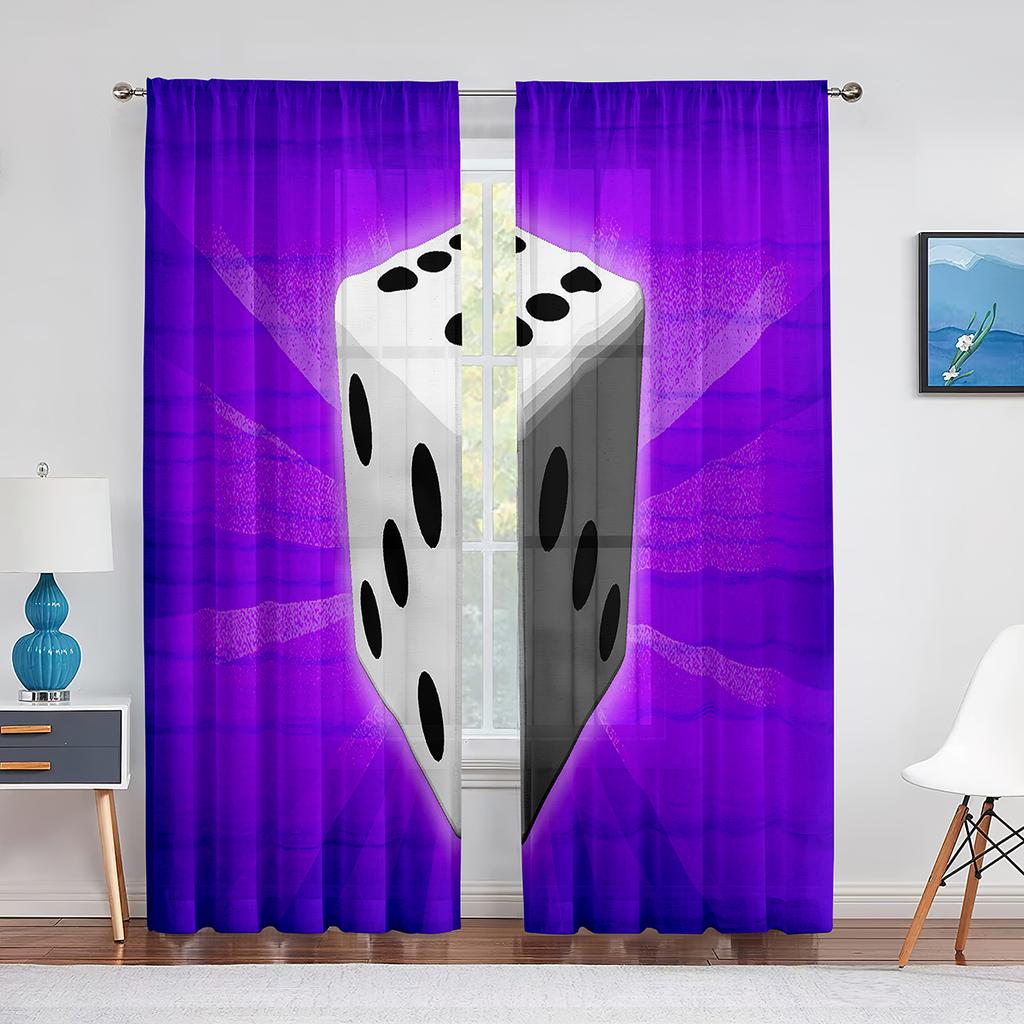 Weiße Würfel Tischspiele Graue Tüllvorhänge für Wohnzimmer Schlafzimmer Küchendekoration Moderne Transparente Voile-Vorhänge Fensterdekoration