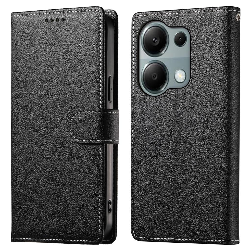 DF-012 For Xiaomi Redmi Note 13 Pro 4G Case Litchi Texture Leather Magnetic Clasp Wallet Stand Phone Cover with Wrist Strap
