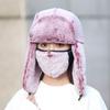 New women's warm two-piece set with mask, piled and thickened in winter, windproof and cold-proof imitation rabbit fur high-quality version