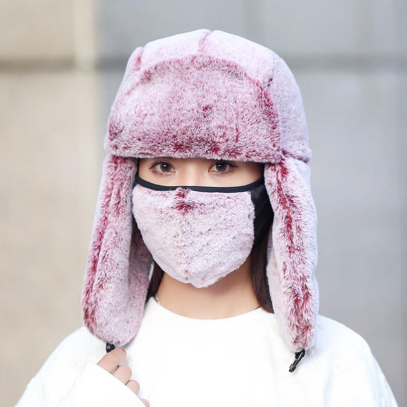 New women's warm two-piece set with mask, piled and thickened in winter, windproof and cold-proof imitation rabbit fur high-quality version