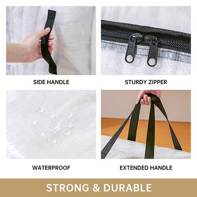Transparent Large Capacity Woven Storage Bag,Quilted Storage Bag,Closet Type Waterproof Double Zipper Portable Clothing Storage