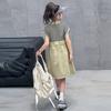 Teenager Girls Casual Striped Patchwork Dress Summer Black Khaki Junior Kid Fake Two-Piece Set Ages 6-14 Child Clothing