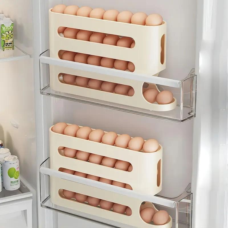 4 Tiers Fridge Egg Rack Automatic Rolling Egg Holder Storage Box Container Kitchen Refrigerator Egg Dispenser Fridge Organizer