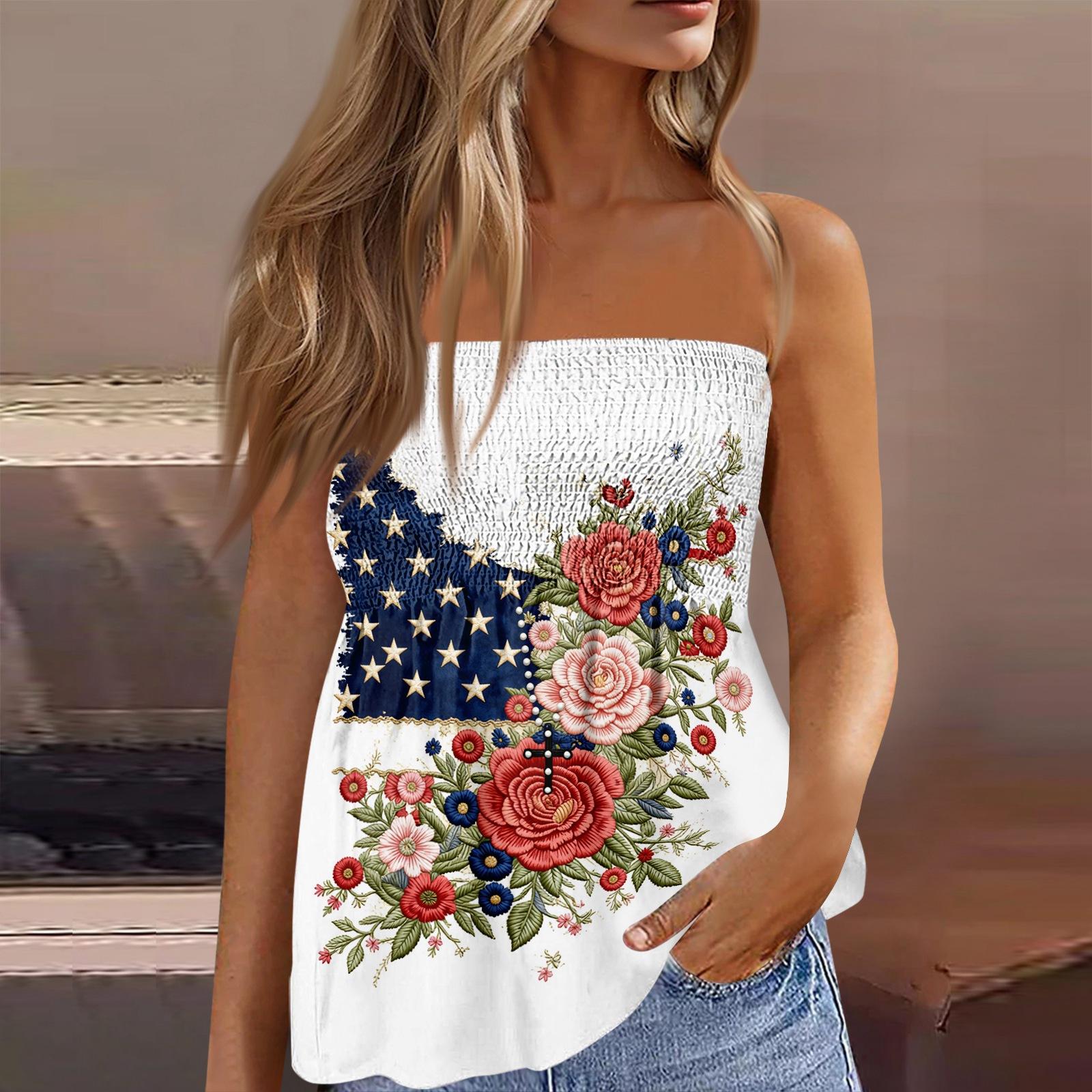 

Літні топи-труби для жінок, мила сексуальна футболка без рукавів з принтом, що відкриває плечі S білий