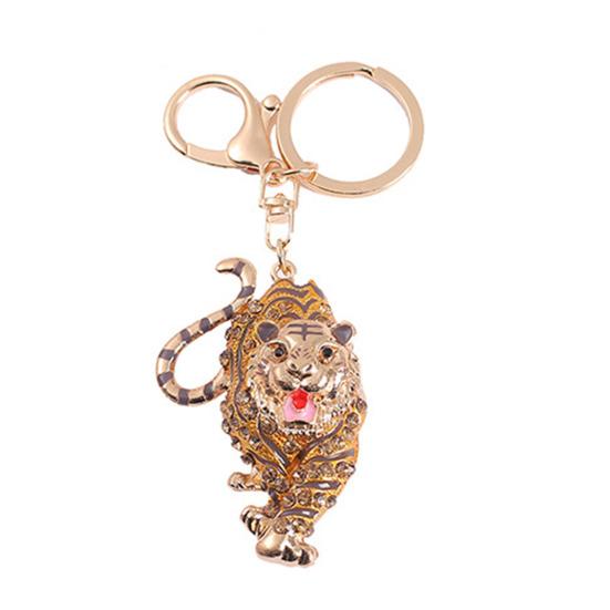 Keychain Pendant Sparkling Rhinestones Tiger Shape Charm Key Chain Strong Lobster Clasp Multi-Functional Key Holder