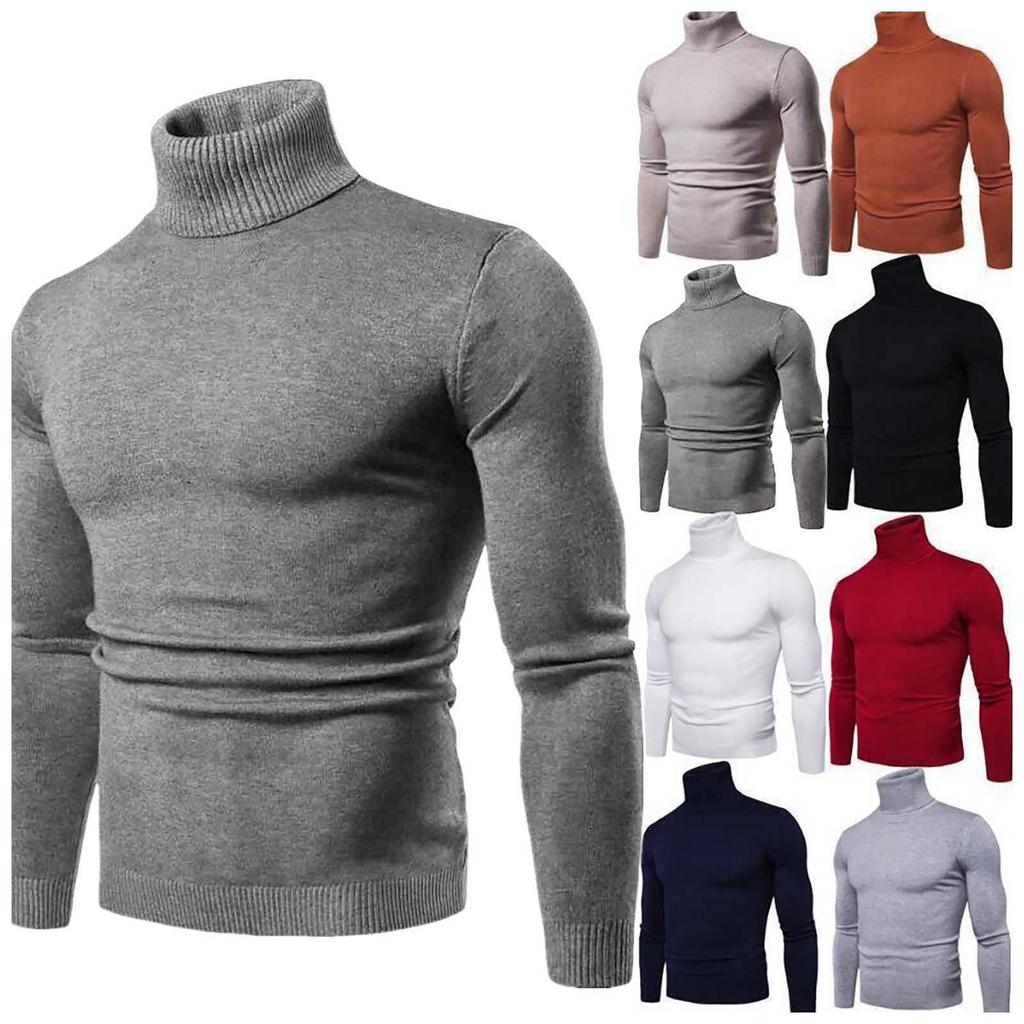 Men's Sweater High Neck Sweater Solid Color Slim Bottoming Sweater
