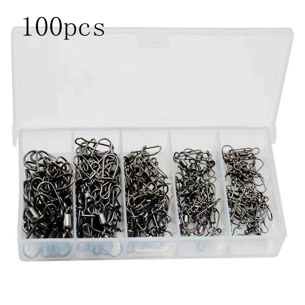 50pc/box Stainless Steel Fishing Connector Pin Bearing Rolling Swivel with Snap Fishhook Lure Accessories 2025