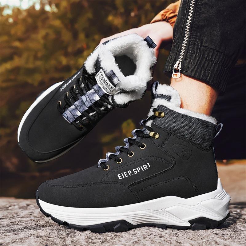 High Top Martin Boots Fleece Warm Tooling Boots Winter Warm Feet Men's Shoes Tide Shoes Outdoor British Hiking Shoes