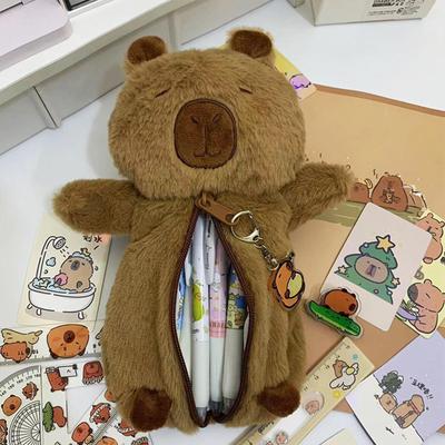 Flauschiges Capybara Tier Mäppchen Hohe Kapazität Stifttaschen Stiftorganisator Tasche Reise Make-up Tasche für Studentinnen Mädchen