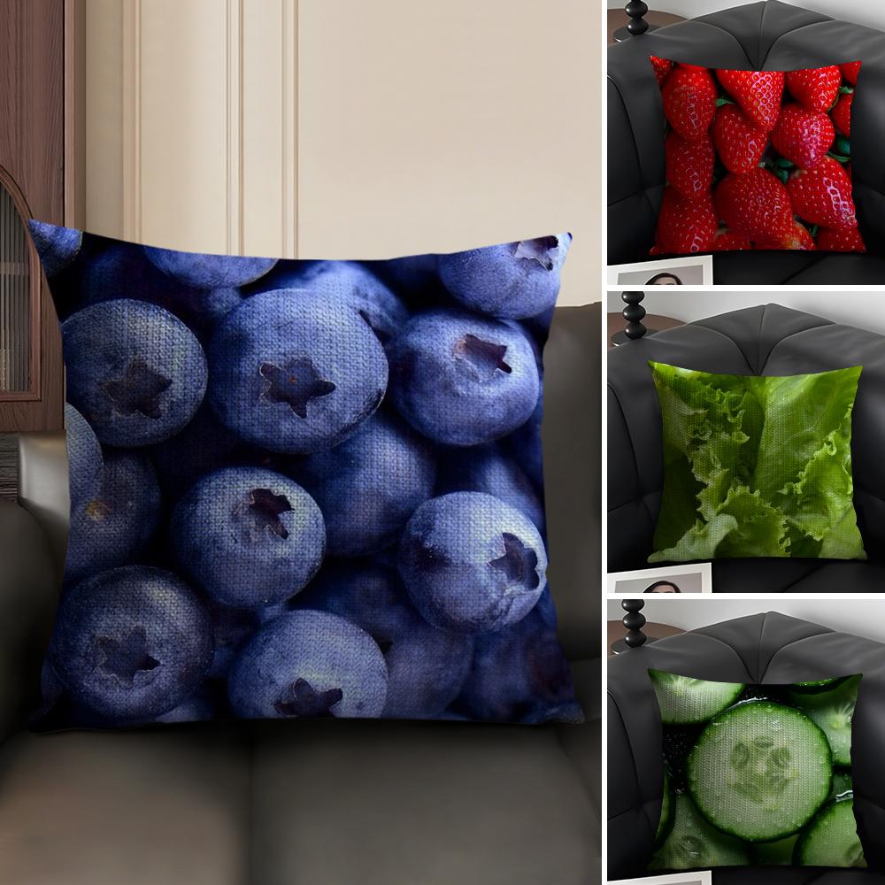 1PC Fresh Food Anime Health Cushion Cover Natural Linen Organic Fabric DoubleSided Printing Sofa Home Decor Gift Pillow Case