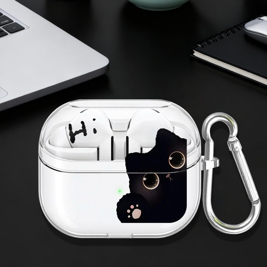 Case For Samsung Galaxy Buds 2 Live 4 Pro 2Pro 3Pro 3 FE 4Pro Clear Earphone Cases Cover With Hook Hello Cute Cat