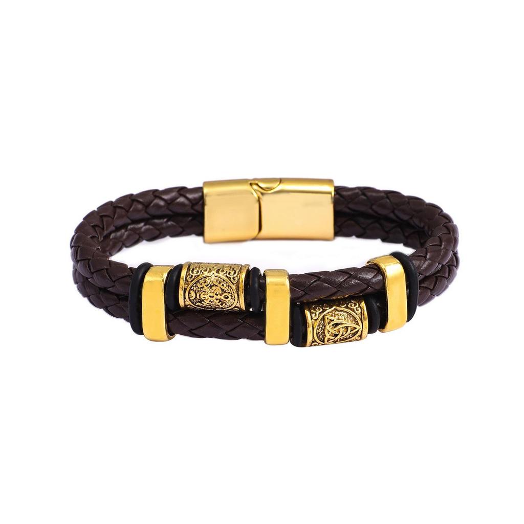 Nordisches Retro-Muster Doppellagiges Lederarmband für Herren