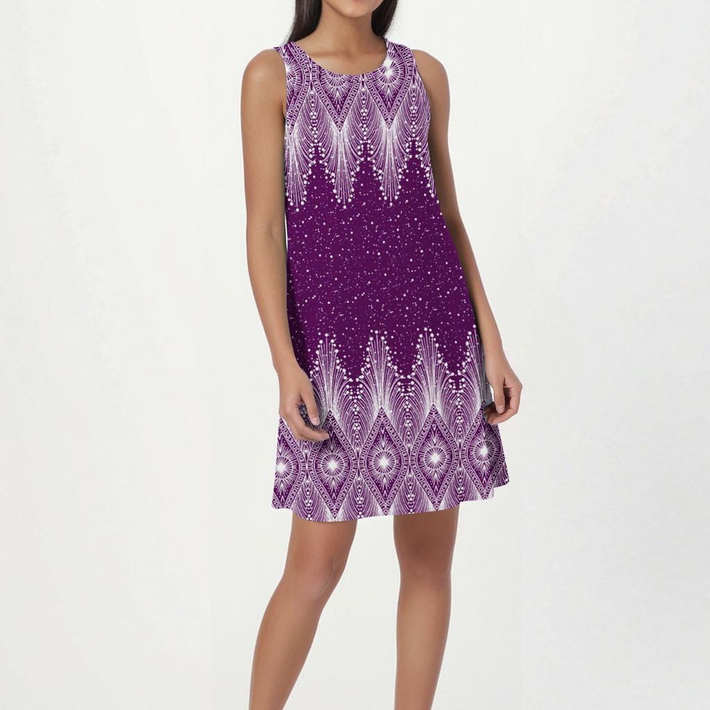 Vestido de Playa de Moda para Mujer sin Mangas Cuello Redondo Estampado Floral