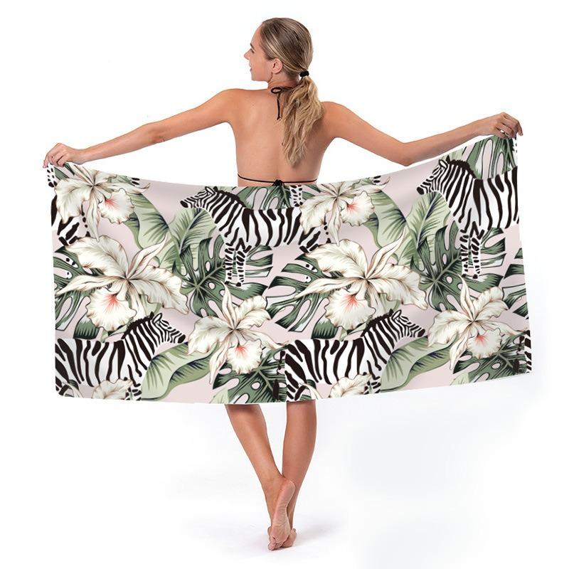 Tropical Hibiscus Flower Printed Beach Towel Quick Dry Polyester Bath Towel Pink Floral Sand Free Pool Towel for Summer Vacation