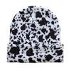 Versatile Cow Jacquard Knit Beanie Black White Warm Windproof Winter Hat