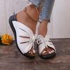 2024 Women's Wedge Heel Roman Slippers with Bow, Thick Sole, Lightweight, Plus Sizes Available.