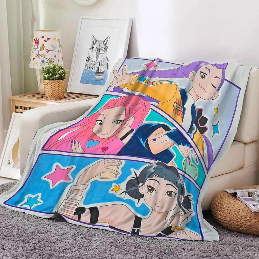 KPop Demon Hunters Anime girl on the blanket: colorful image, dreamy pattern, warm and warm