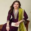 Deep Purple Silk Anarkali Kurta Pant Set with Lime Green Dupatta