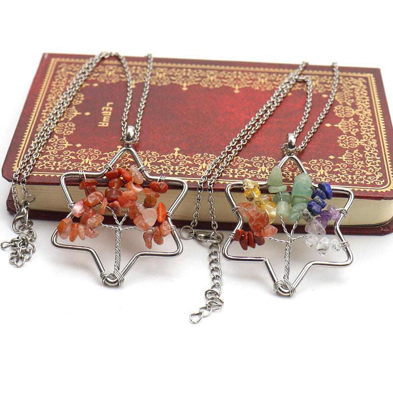 Handmade Hexagram Tree Of Life Necklace Gravel Crystal Pendant N66