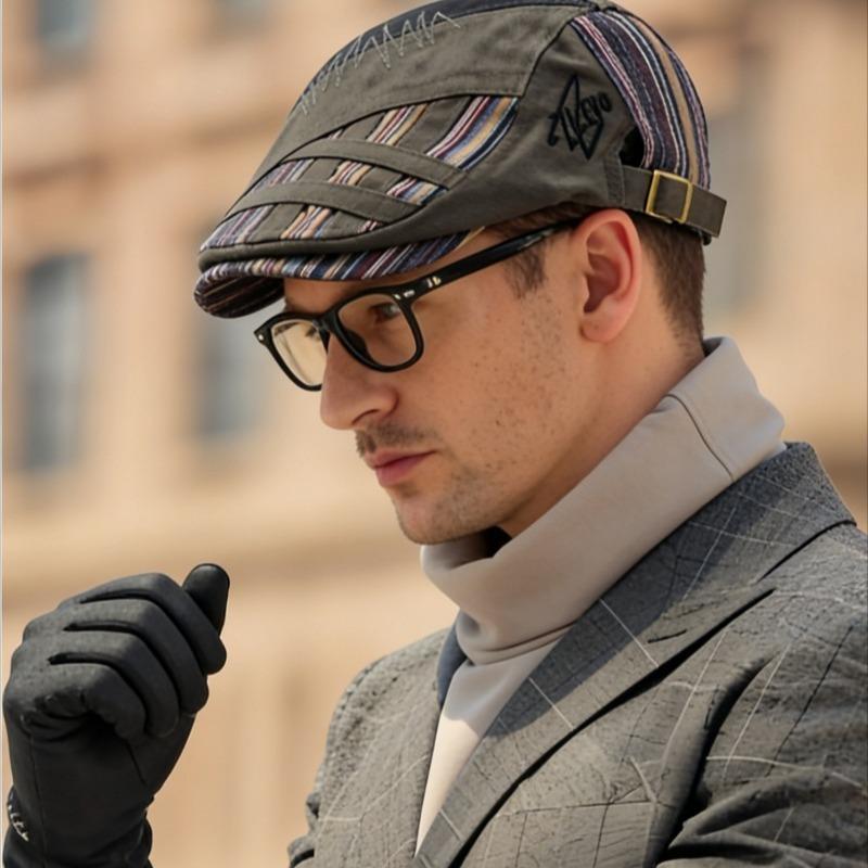 High Quality Men Women Vintage Striped Newsboy Cap Adjustable Chic Casual Cotton Patchwork Flat Male Warm Windproof Gatsby Cap
