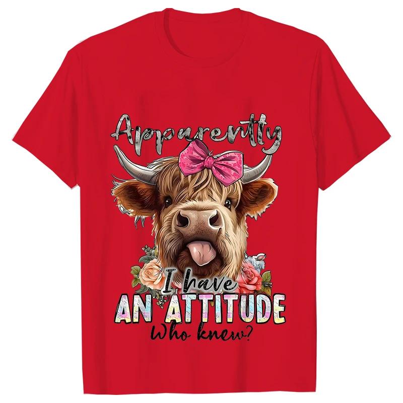 Highland Cow Print T-Shirts for Women Attitude Design Female Tshirts Short Sleeve O-neck T Shirt Funny Cartoon Clothes Women