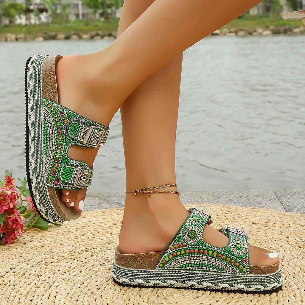 Summer Water Diamond Platform Flip Flops With Pu Upper For Womens Casual Wear